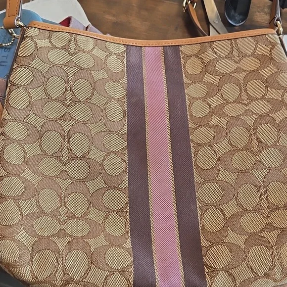 Coach File Brown and Purple Signature Crossbody Bag - Picture 12 of 13